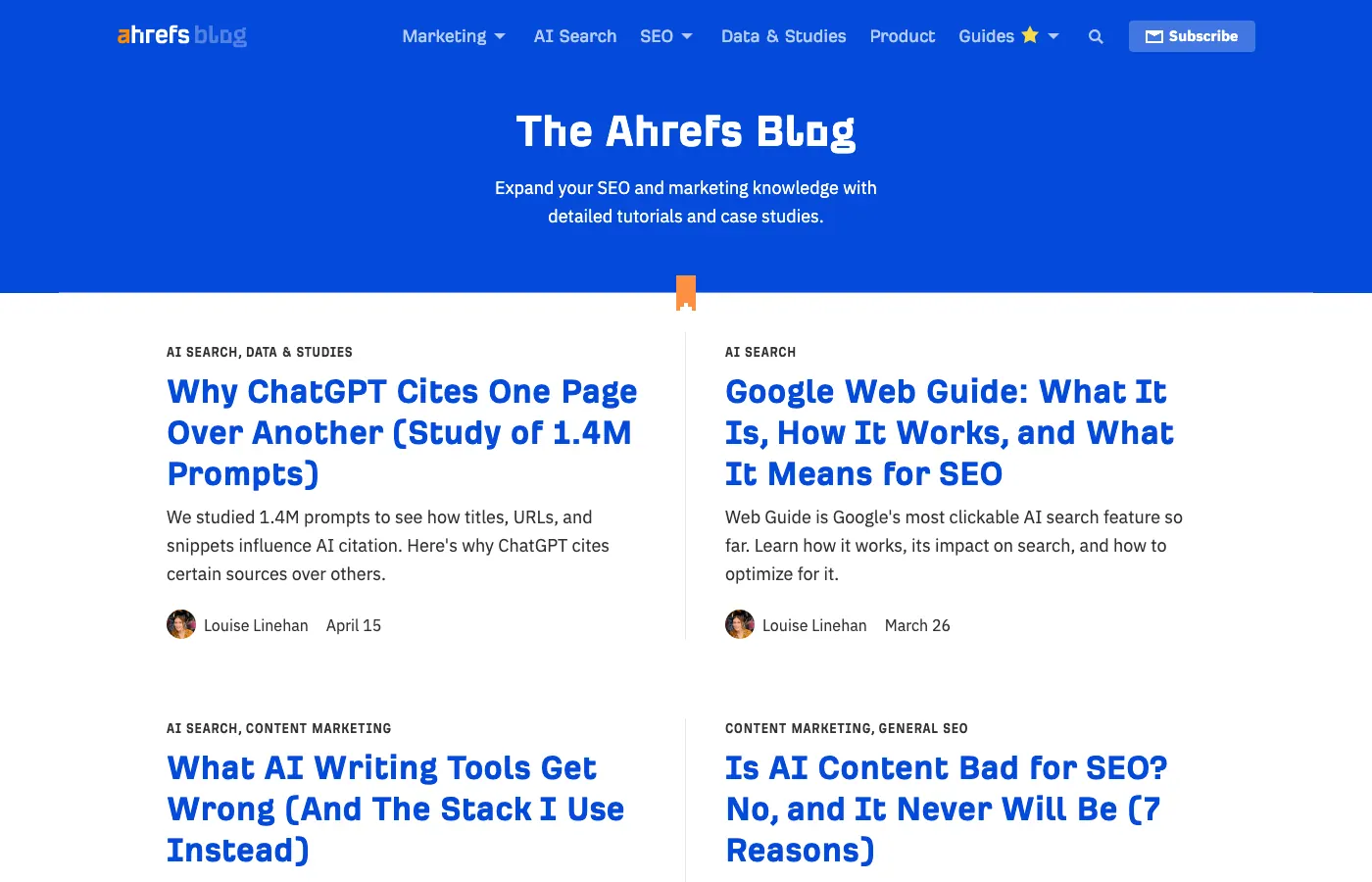 Screenshot of ahrefs.com: Ahrefs blog