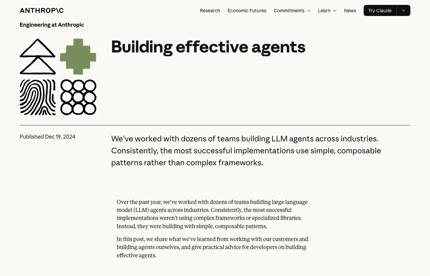 Screenshot of anthropic.com: Anthropic: Building Effective Agents