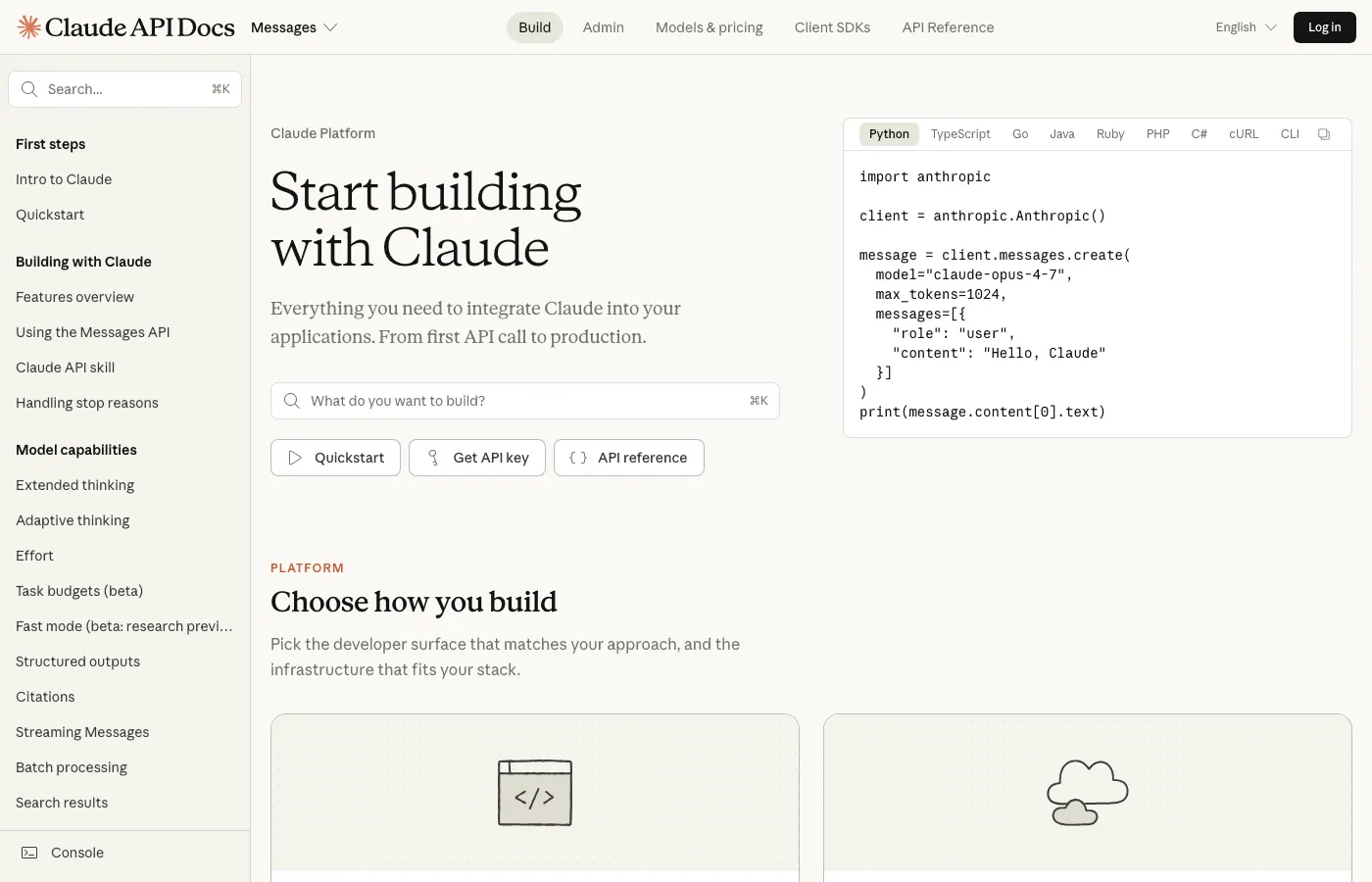 Screenshot of docs.claude.com: Anthropic docs