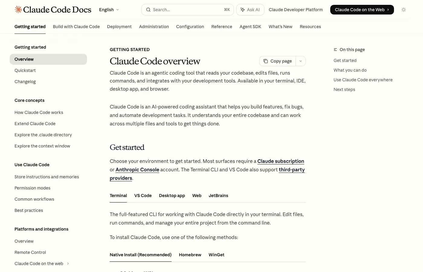 Screenshot of docs.claude.com: Claude Code docs overview