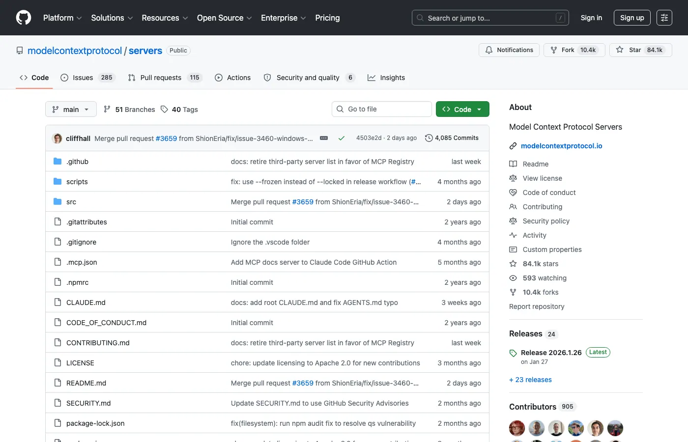 Screenshot of github.com: Reference MCP servers on GitHub
