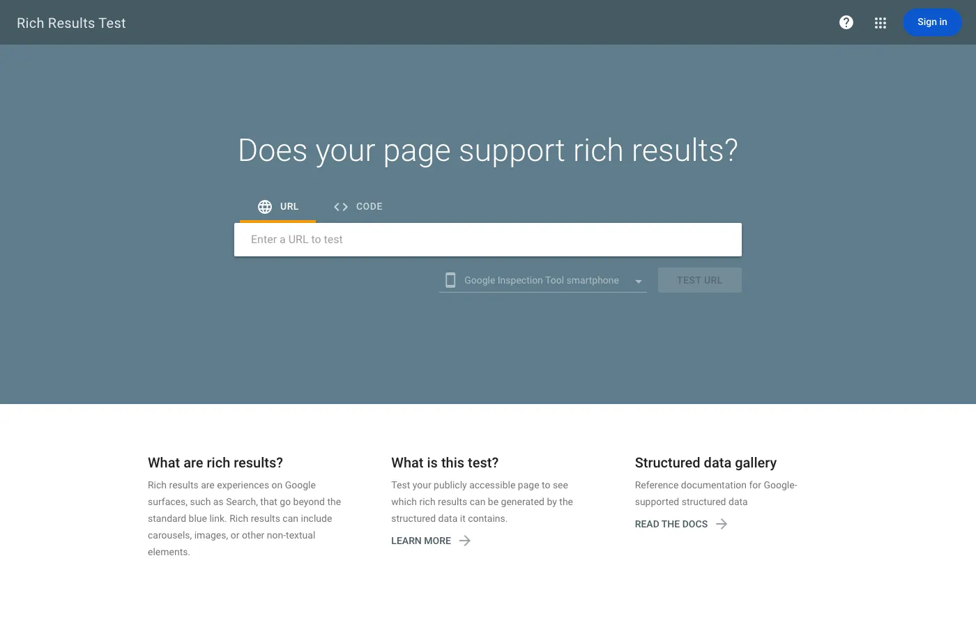 Screenshot of search.google.com: Google Rich Results Test