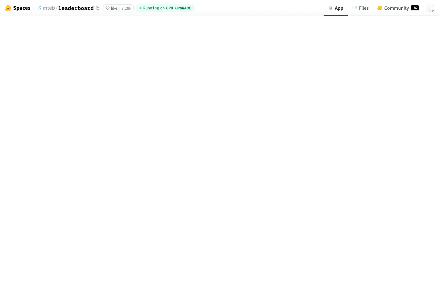 Screenshot of huggingface.co: MTEB: Massive Text Embedding Benchmark