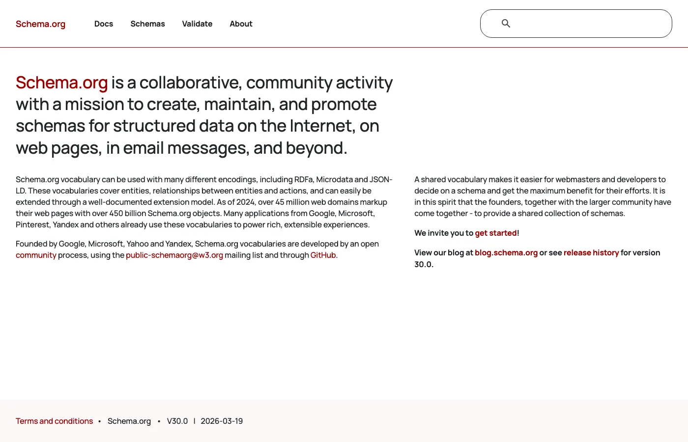 Screenshot of schema.org: Schema.org