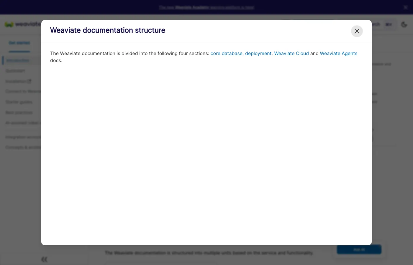 Screenshot of weaviate.io: Weaviate docs